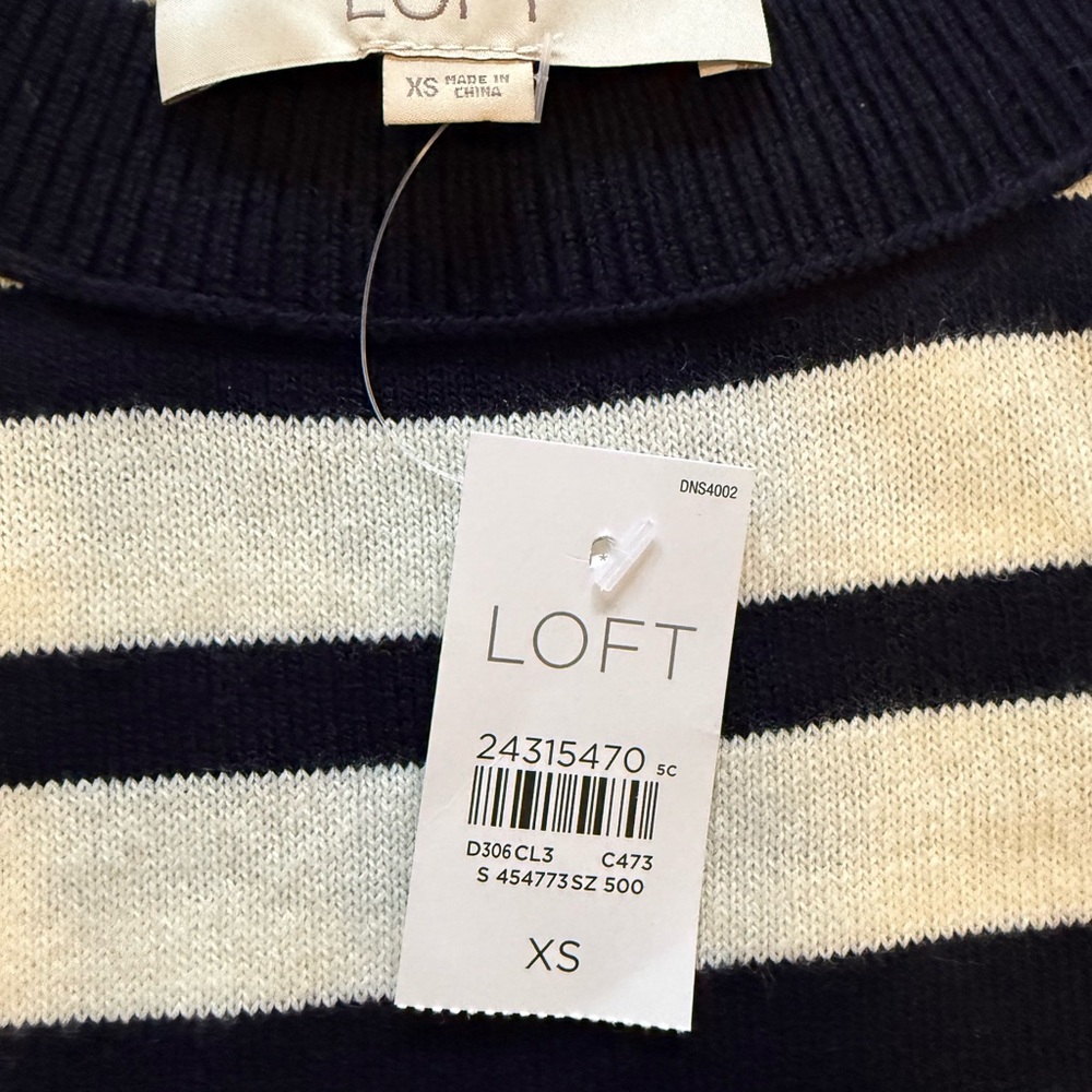 LOFT NWT size XS navy and white striped sweater. - Picture 2 of 6